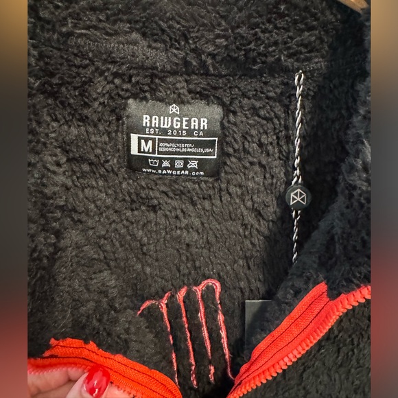 RAWGEAR Fleece Sherpa Zip Jacket Black Red Logo Soft Polar - Size M - Picture 4 of 8